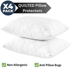 Pack de 4 pares de protectores de almohada suaves acolchados con cremallera 100 % algodón de lujo - Imagen 1 de 30