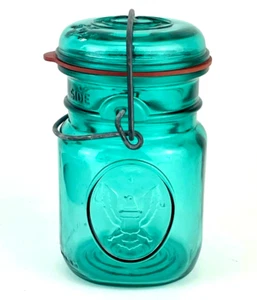 Vintage Ball Ideal Bicentennial Jar Green Glass w/ Lid Original Seal & Wire Bail - Picture 1 of 10