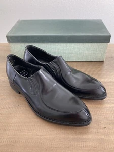 Vintage Young Mens Size 7 Black Leather Slip On Dress Shoes - 50's-60's - NOS - Picture 1 of 7