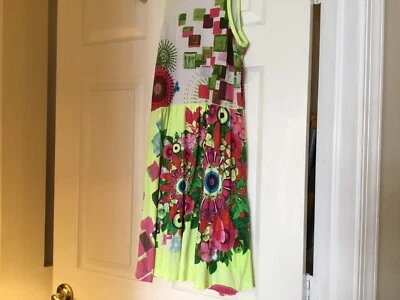 AUTHENTIC DESIGUAL GEOMETRIC ARTsy GIRLS DRESSSIZE:9/10 neon yellow, pink, green - Image 1 of 4