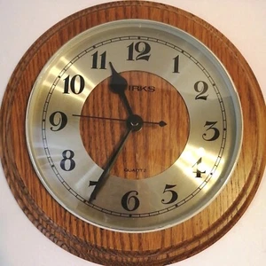 Vintage Midcentury wall clock Birks Wood & Stainless steel working  10" - Picture 1 of 6