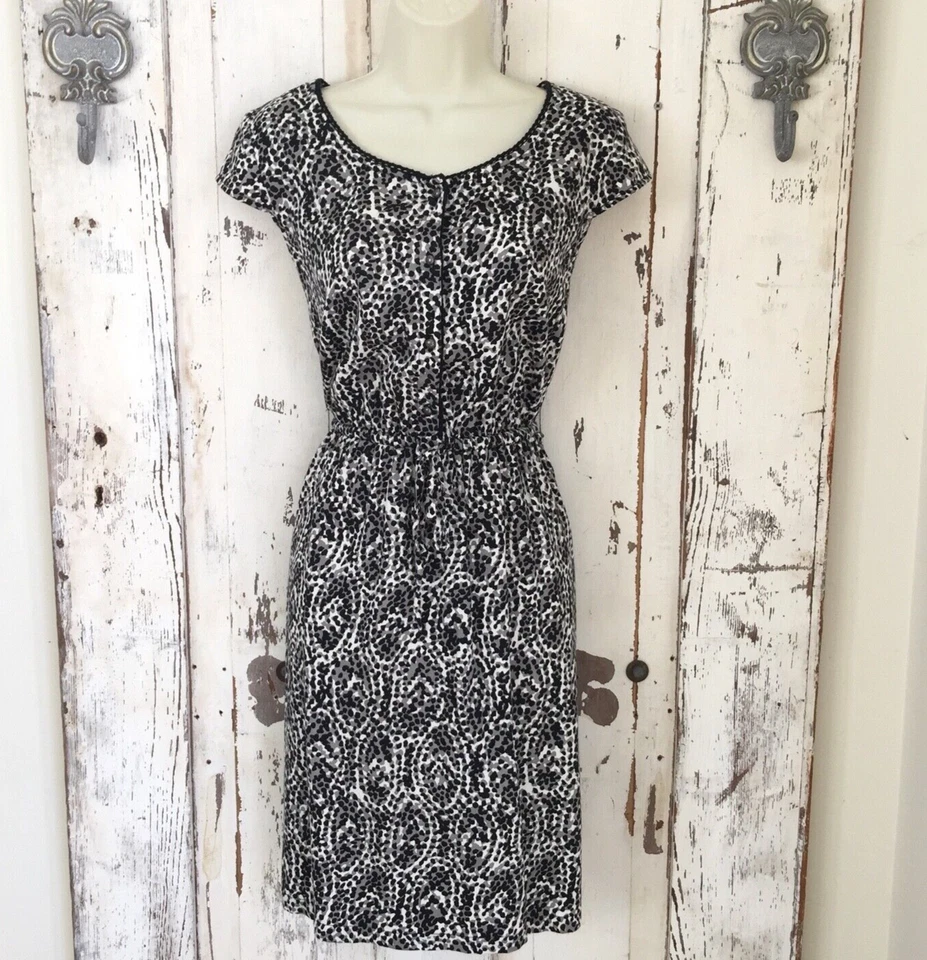 Vestido informal de carrera Merona talla pequeña 4 para mujer negro gris blanco a lunares de algodón Foto 1 de 4