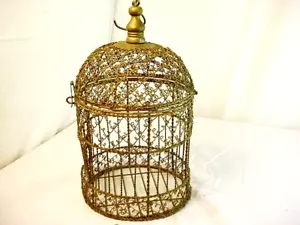 Vintage dekorativer Metall Vogelkäfig Gold 10" runde Oberseite & Tür öffnet Aufhänger Kuppel FrShp - Bild 1 von 8