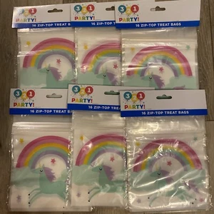 NEW! 321 Party! Zip-Top Treat Bags Rainbow Unicorn Party 6 Pks  Total 96 Girl - Picture 1 of 3