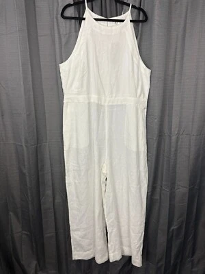 NWT Boden 100% Linen Wide Leg Jumpsuit Womens 14R White Boho Vacation Resort - Image 1 of 4