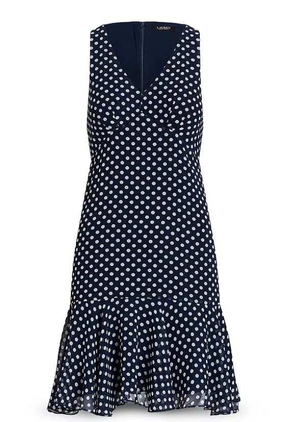 Lauren Ralph Lauren Polka Dot Sleeveless Lined Flounce Dress Black/White 4