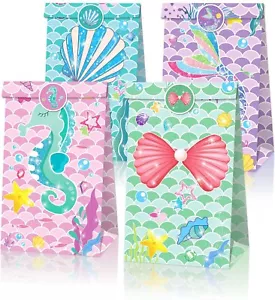 Bolsas de Papel Sirena Cumpleaños Bajo el Mar Shellebración Fiesta Océano Caramelos Favor - Imagen 1 de 6