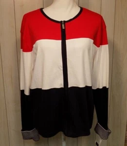Villager Sport Liz Claiborne Petite Zip Up Summer Jacket Size XL Red White Blue - Picture 1 of 7