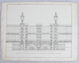 Entrance Gates Fife House Earl Of Liverpool Cottingham Architectural Print XVIII - Picture 1 of 2