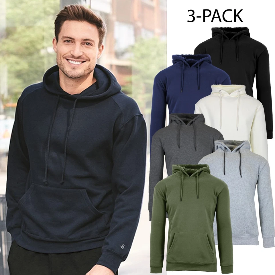 Paquete de 3 suéteres con capucha forrados de vellón de tela premium de peso pesado para hombre (S-2XL) Foto 1 de 3