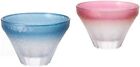 ADERIA blue & pink Mt. Fuji cup pair set In a vanity case Japan made S-6332