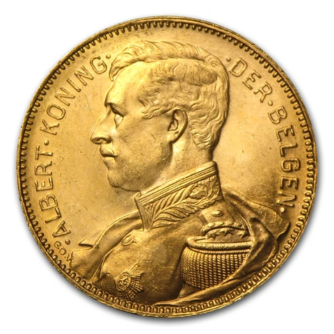 1914 Belgium Gold 20 Francs Albert I AU - SKU #29498 Cover
