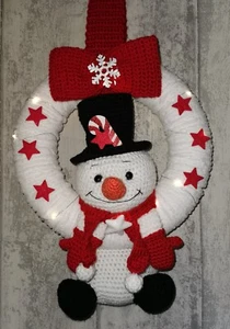 Türkranz Weihnachten Weihnachtskranz Schneemann Rot Deko Handarbeit LED - Bild 1 von 2