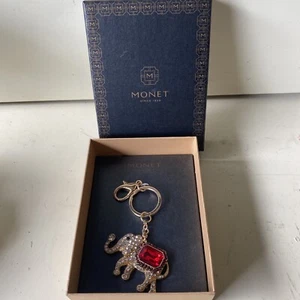 Monet Elephant Rhinestone Keychain Goldtone Stone Keyring KeyTag NEW- Great Gift - Picture 1 of 6