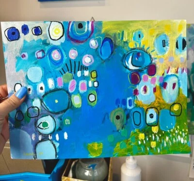 "Pintura abstracta colorida de Emilia Bachelier 9x12"" original sobre papel" Foto 1 de 4