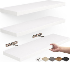 White Wall Mounted Wood Shelves - Set of 3 - 16" - 22lbs Capacity