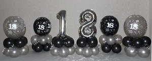 21. GEBURTSTAG - SCHWARZ UND SILBER - 6ER PACK BALLON DISPLAY - TISCH HERZSTÜCK - Bild 1 von 1