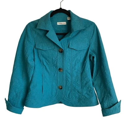 Coldwater Creek вышитый блейзер куртка шов деталь размер 8 бирюзовый карьера - Изображение 1 из 4