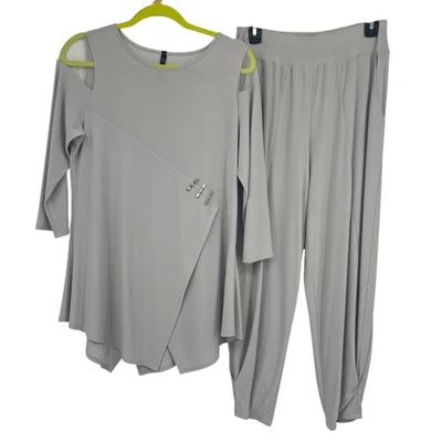 Colección IC Connie K Conjunto Gris Top Harén Cónico Pantalones Bolsillos Mujer M, S Foto 1 de 4