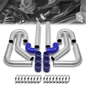 Universal 2.5" Polish 8PC Front Mount Intercooler Pipe Straight/Elbow Hose+Clamp - Picture 1 of 1