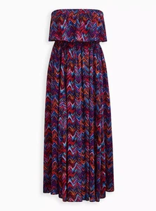 New With Tag Torrid Maxi Challis Strapless Dress Chevron Multicolor 1X (14/16) - Picture 1 of 18