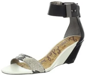 Sam Edelman Sophie Damen-Sandalen 10 Knöchelriemen Keilabsatz offene Zehenpartie schwarz weiß Kroko - Bild 1 von 10