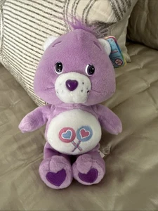 Vintage 2002 Care Bear Purple Share Bear Stuffed 8" Plush with Tags Pre Owned - Picture 1 of 15