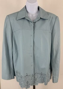 DANA BUCHMAN Baby Blue Lambskin Snap Front Jacket Cutout Detail Sz 14 - Picture 1 of 6