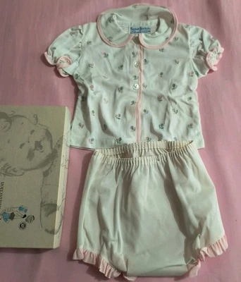 Vintage Baby Girl Outfit Scout Tex Knits Pink Shirt Rubber Pants Embroidery Wbox - Image 1 of 4