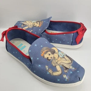 TOMS X Disney Womens Snow White Shoes Navy Canvas Stars Flat Ones Red Bow 6.5 - Picture 1 of 10