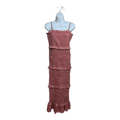 Pinkblush Mable mauve satin smocked sleeveless ruffle trim tube dress large - Image 1 of 4