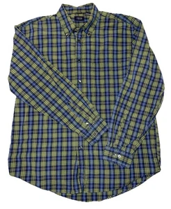 IZOD Men's Large Collared Plaid Long Sleeve Button Down Blue/Green plaid Shirt - Picture 1 of 6