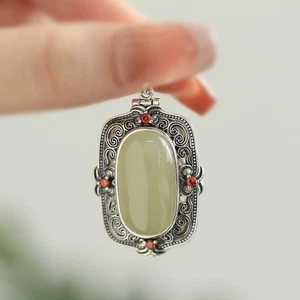 Chinesischer Stil Hetian Jade eiförmiger Parfüm Anhänger Halskette zum Öffnen Charm - Bild 1 von 11
