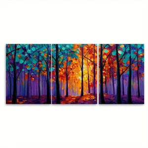 3pcs Vibrant Autumn Forest Sunset Landscape Wall Art Canvas Framed 50x70cm - Picture 1 of 2