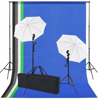 Fotostudio Zubehör: Hintergrund 5 Farben & 2 Schirme, Stativ Set - Bild 1 von 4