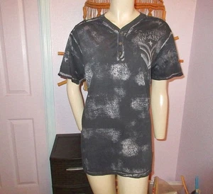 Camiseta Affliction Ace Of Spades Henley Talla L Calavera Texturizada Cyber Grunge Y2K - Imagen 1 de 12