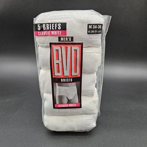 BVD Men's Medium 34-36 White 5 Pack Briefs Full Cut Underwear Cotton Vintage - Picture 1 of 2