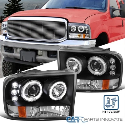 Fits 99-04 Ford F250 F350 F450 Super Duty LED Halo Projector Headlights Black - Изображение 1 из 4