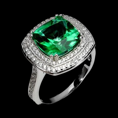 925 Sterling Silver Ring Cushion Green Topaz 10mm Gemstone Jewelry Size 7 - Image 1 of 4