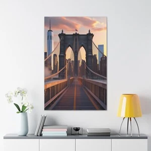 Leinwandbild, amerikanische Flagge Brooklyn Bridge Manhattan Skyline, patriotisches Zuhause - Bild 1 von 5