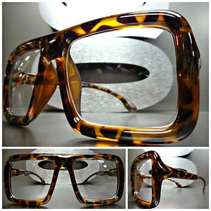 OVERSIZED VINTAGE RETRO Style NERD Clear Lens EYE GLASSES Large Tortoise Frame - Picture 1 of 10