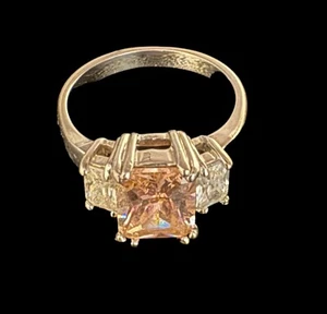 Pretty Silver Tone & Emerald Cut Pink & Clear Glass Stone Costume Ring-Size 9.25 - Picture 1 of 8