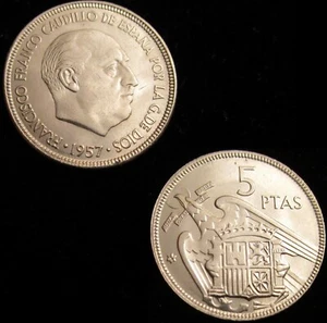 *GUTSE* FRANCO-5, 5 PESETAS 1957*62, BRILLO ORIGINAL, SIN CIRCULAR. - Picture 1 of 1