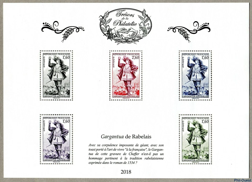 France 2018 Treasures Philately GARGANTUA de RABELAIS costume writer ms5v mnh - Image 1 of 1