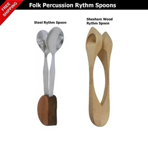 Shesham Wood & Steel Rhythm Spoons Pack Percussion Hand Folk Musical Instruments - Picture 1 of 3