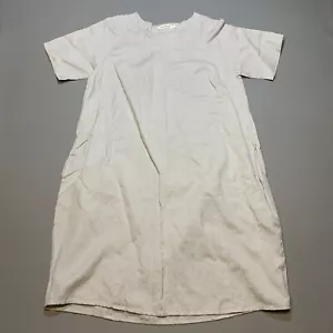 Abito donna due danesi beige medio manica corta midi misto lino Lagenlook - Foto 1 di 12