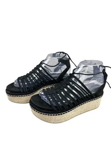 Stuart Weitzman Wedge 36 KNOTAGAIN Caged Gladiator Platform Sandal Black Suede - Picture 1 of 12