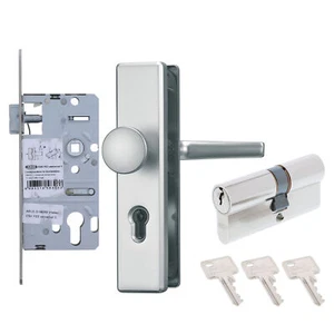 ABUS Türbeschlag-Set Garnitur DR/KN F1, Schloss + Profilzylinder A93 28/34 mm - Bild 1 von 1