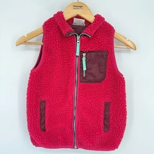 Hanna Andersson Girls Fleece Vest Sz 120 6-7 Magenta Sherpa Zip Pocket Cozy Warm - Picture 1 of 6