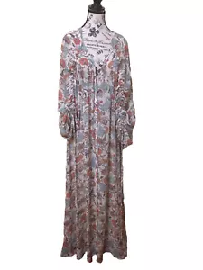 Free People Maxi Dress L Earthfolk Maxi Tea Combo Floral Sheer Long Sleeve Relax - Picture 1 of 7